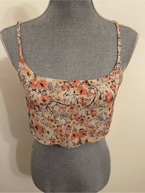 Brandy Melville Coral Floral Scoop Cami on Cream. Size Small